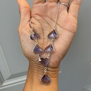 Mesmerizing faceted purple amethyst crystal hearts stamped 925 necklace